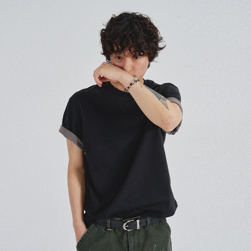 SLOWACID SA REFINED FLIP-CUFF SEMI-CROP TEE [BLACK]