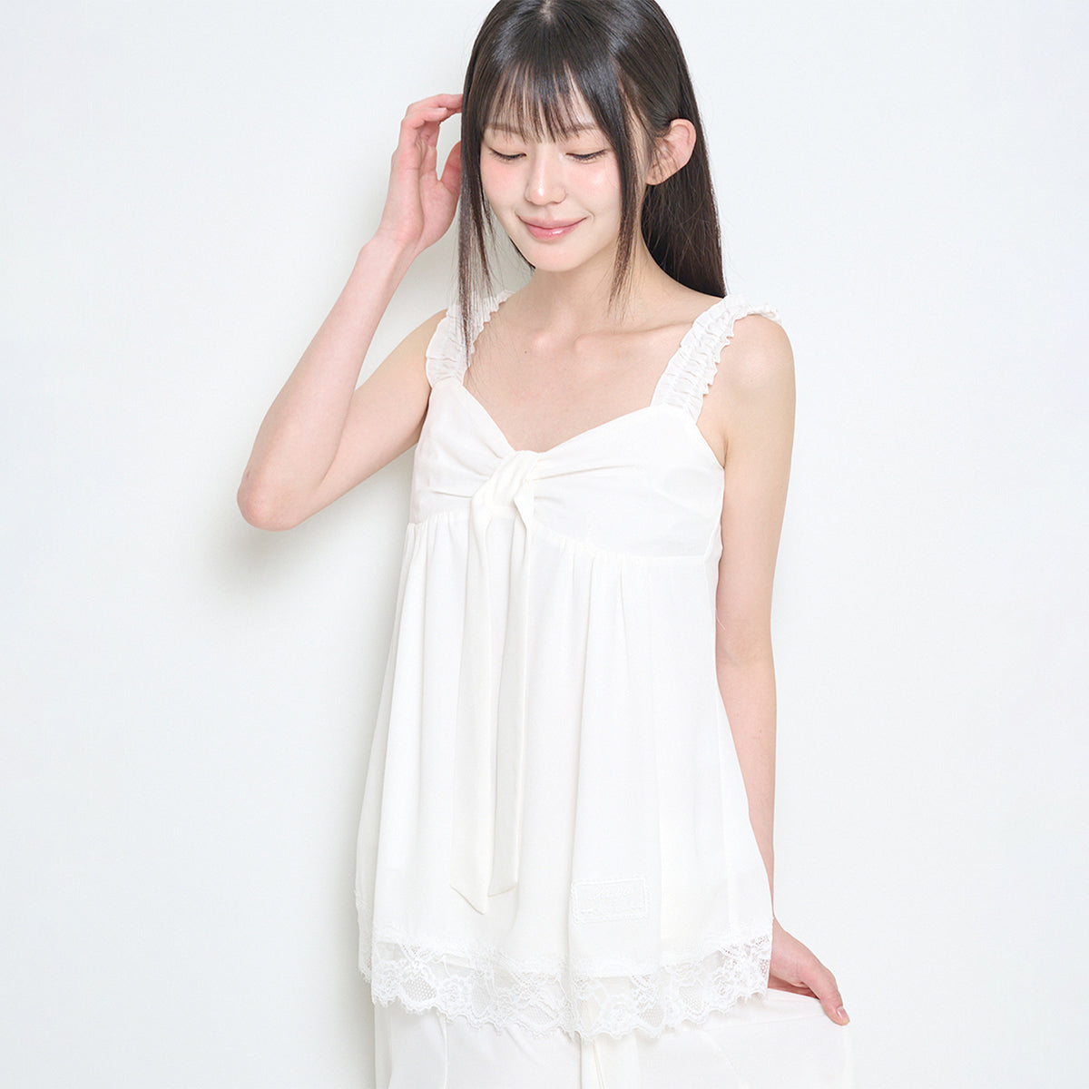 ILLIGO Bow Chiffon Lace Sleeveless Ivory