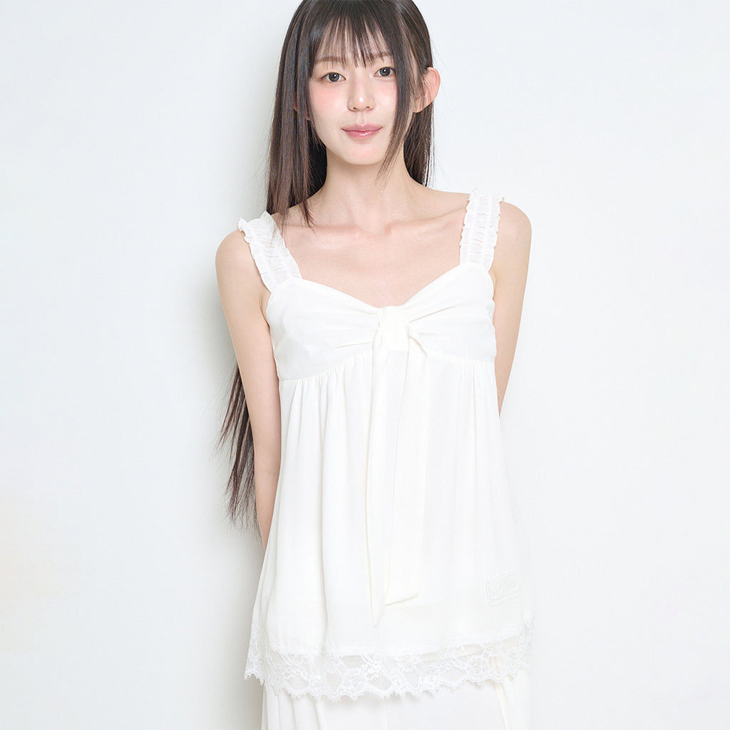 ILLIGO Bow Chiffon Lace Sleeveless Ivory