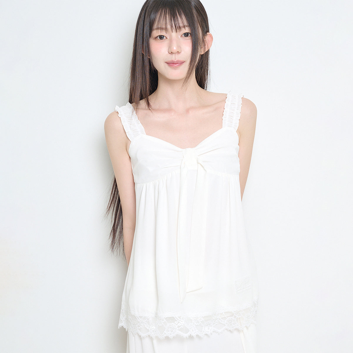 ILLIGO Bow Chiffon Lace Sleeveless Ivory