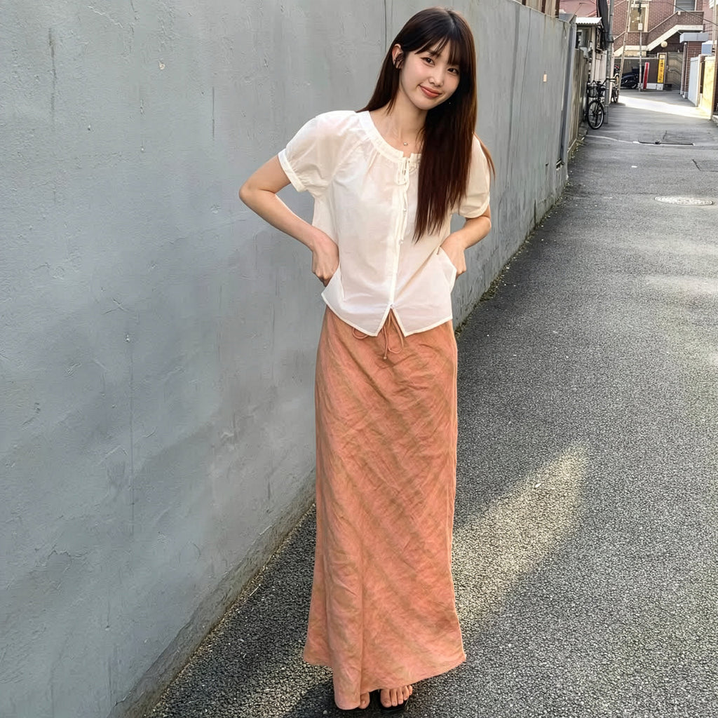 MIND BRIDGE WOMEN [W]Sheer shirring white short sleeve blouse M1WS4280