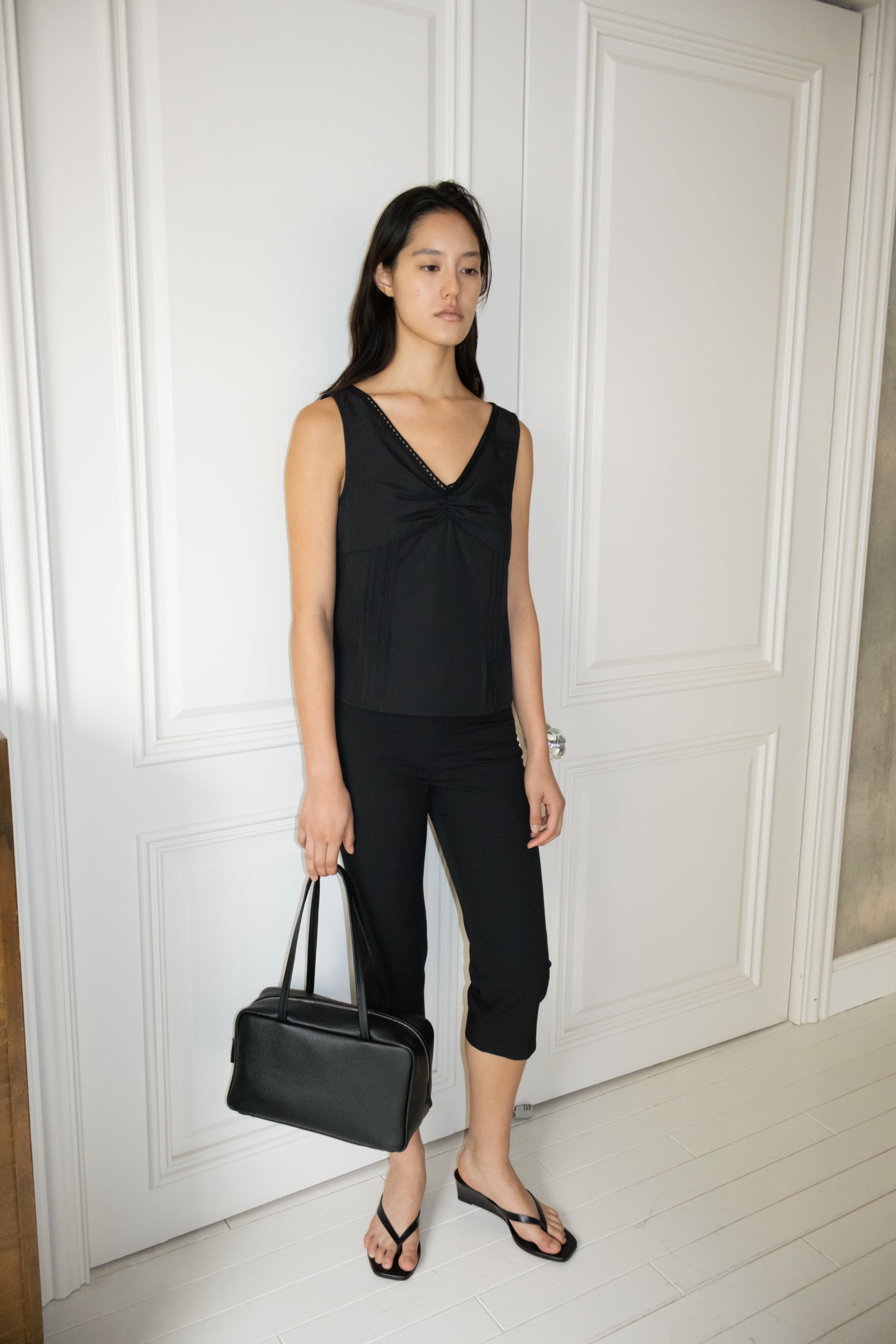NCSSRY Lace Tuck Sleeveless Top (Black)