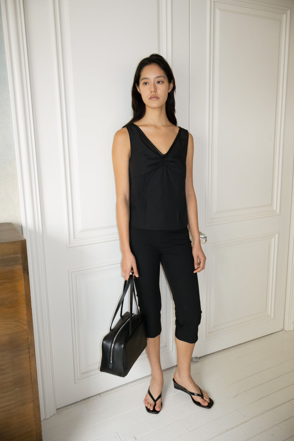 NCSSRY Lace Tuck Sleeveless Top (Black)