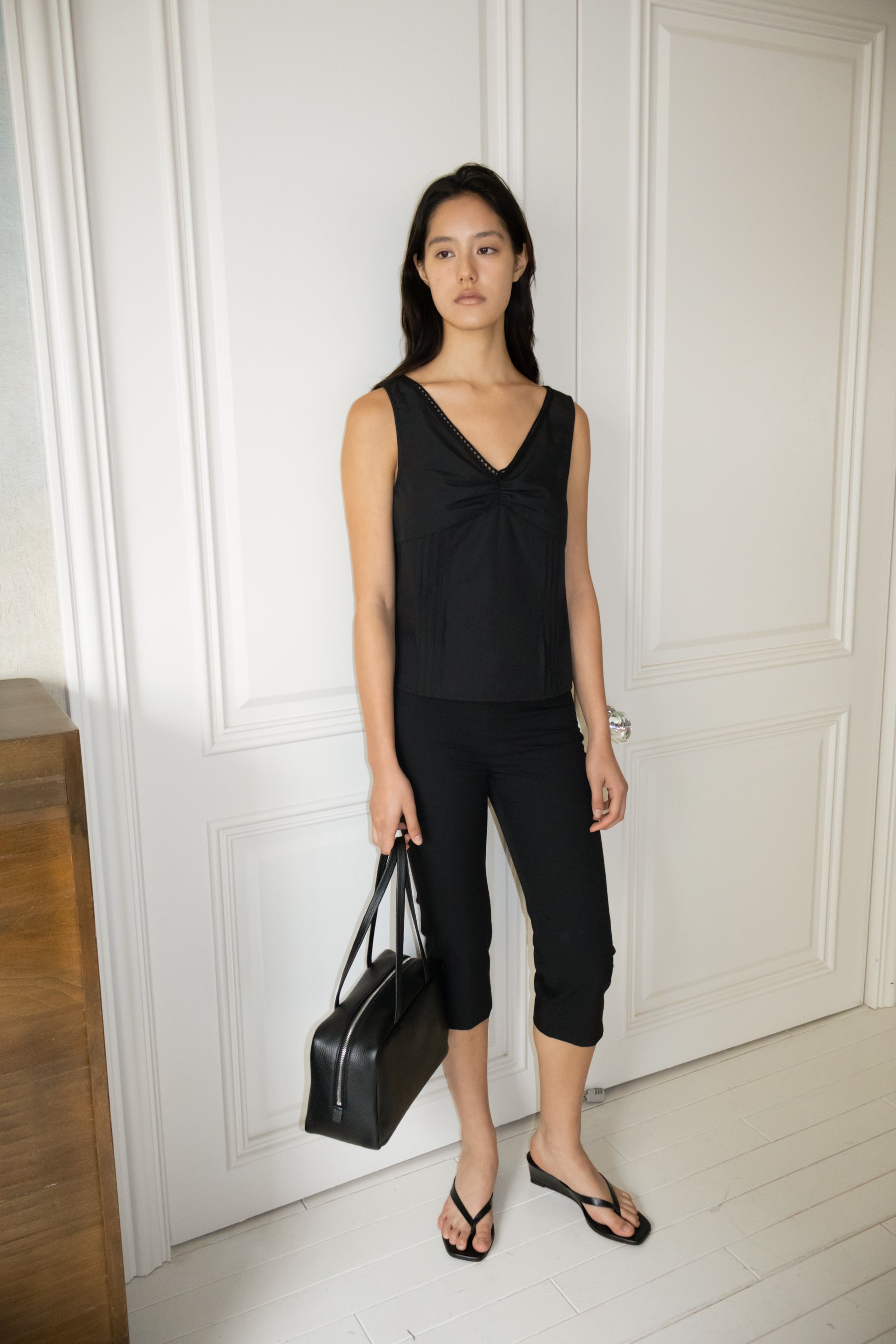 NCSSRY Lace Tuck Sleeveless Top (Black)