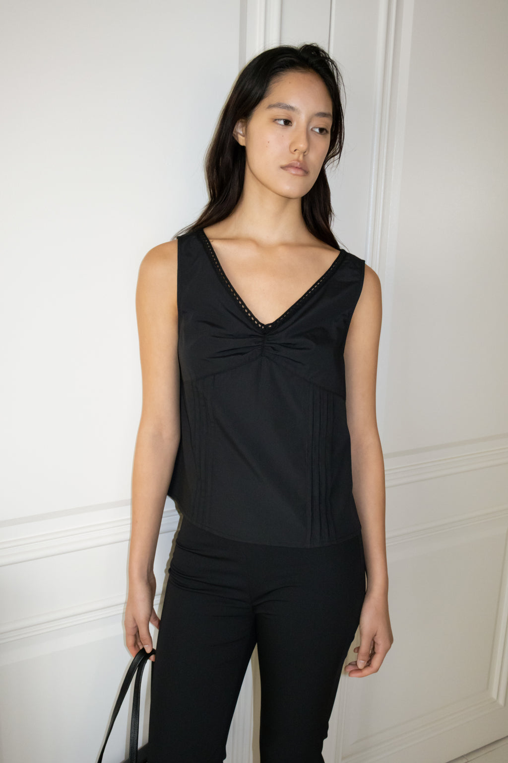 NCSSRY Lace Tuck Sleeveless Top (Black)