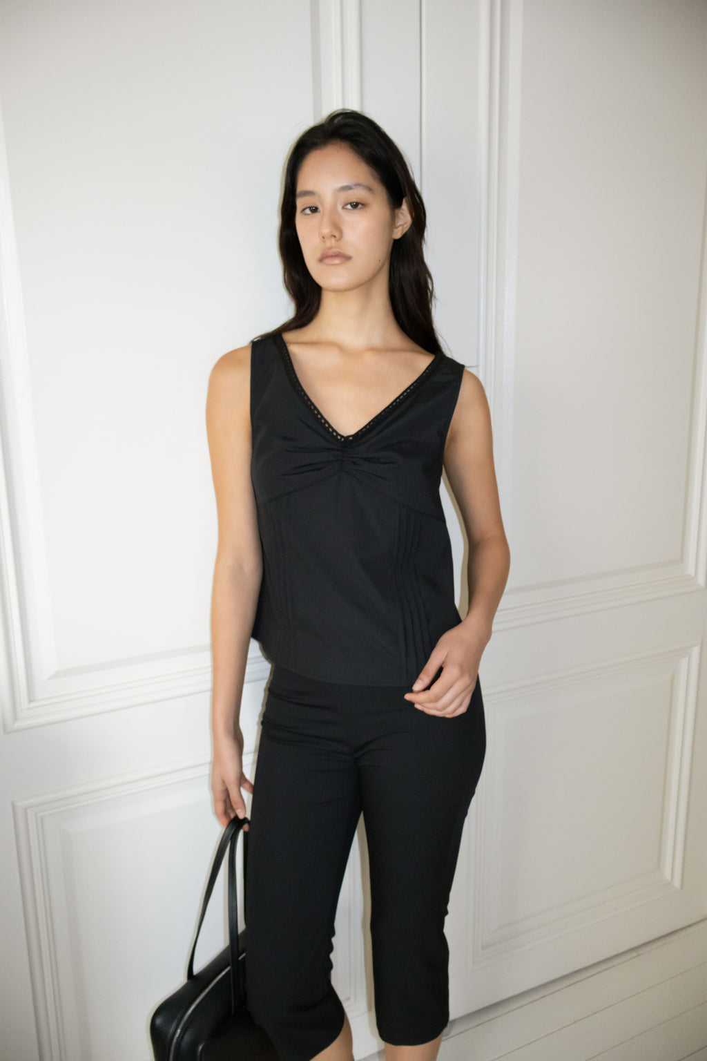 NCSSRY Lace Tuck Sleeveless Top (Black)