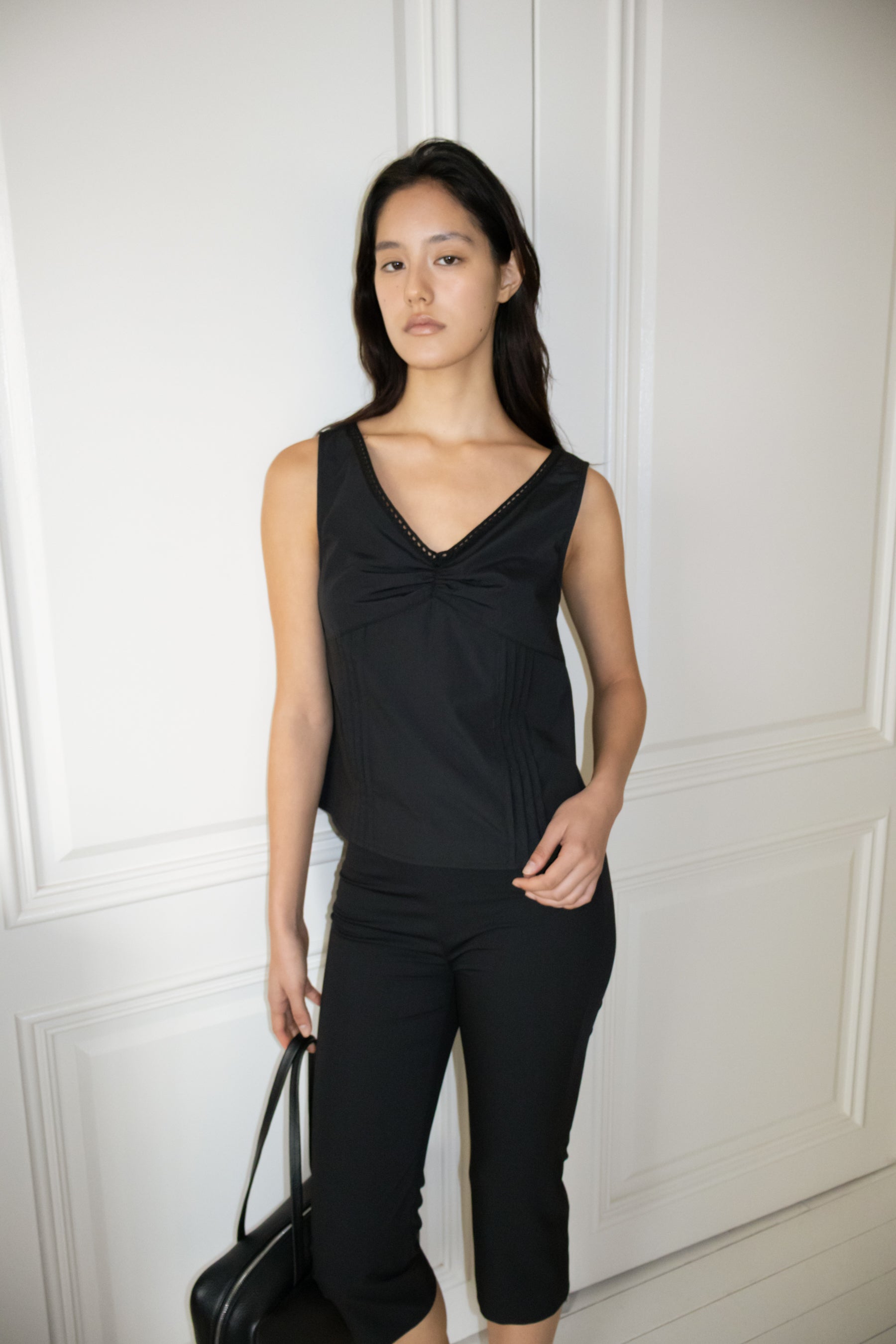 NCSSRY Lace Tuck Sleeveless Top (Black)