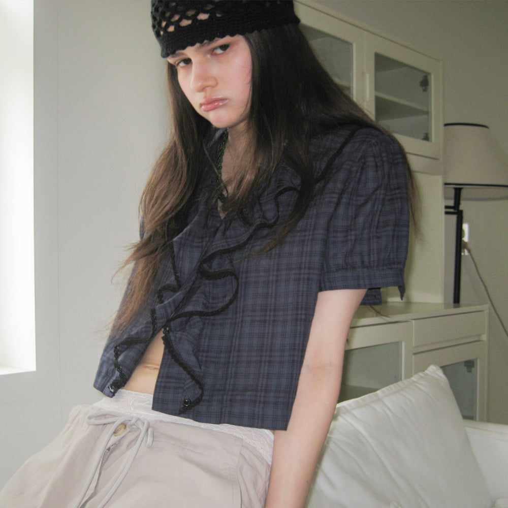 GNOHNOEY [2nd] Ruffle Lace Blouse (Check)