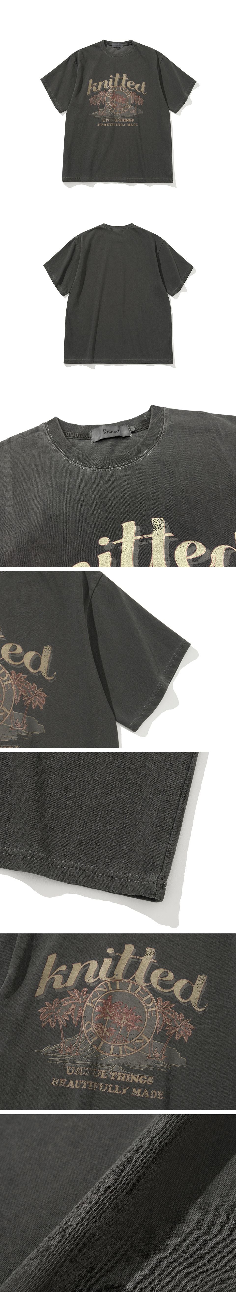 KNITTED (UNISEX) Pigmented palm tree graphic t-shirt CHARCOAL