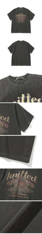 KNITTED (UNISEX) Pigmented palm tree graphic t-shirt CHARCOAL