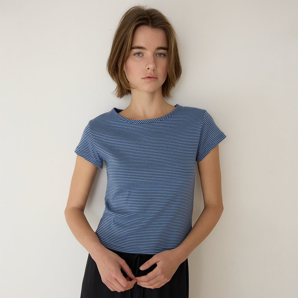 AMONG A STRIPE BASIC T-SHIRT_BLUE