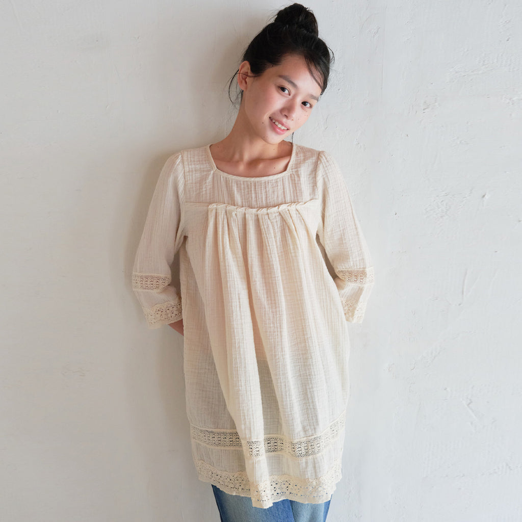 OWNMOOD [2ND] NATURAL LACE TUNIC BLOUSE - CREAM