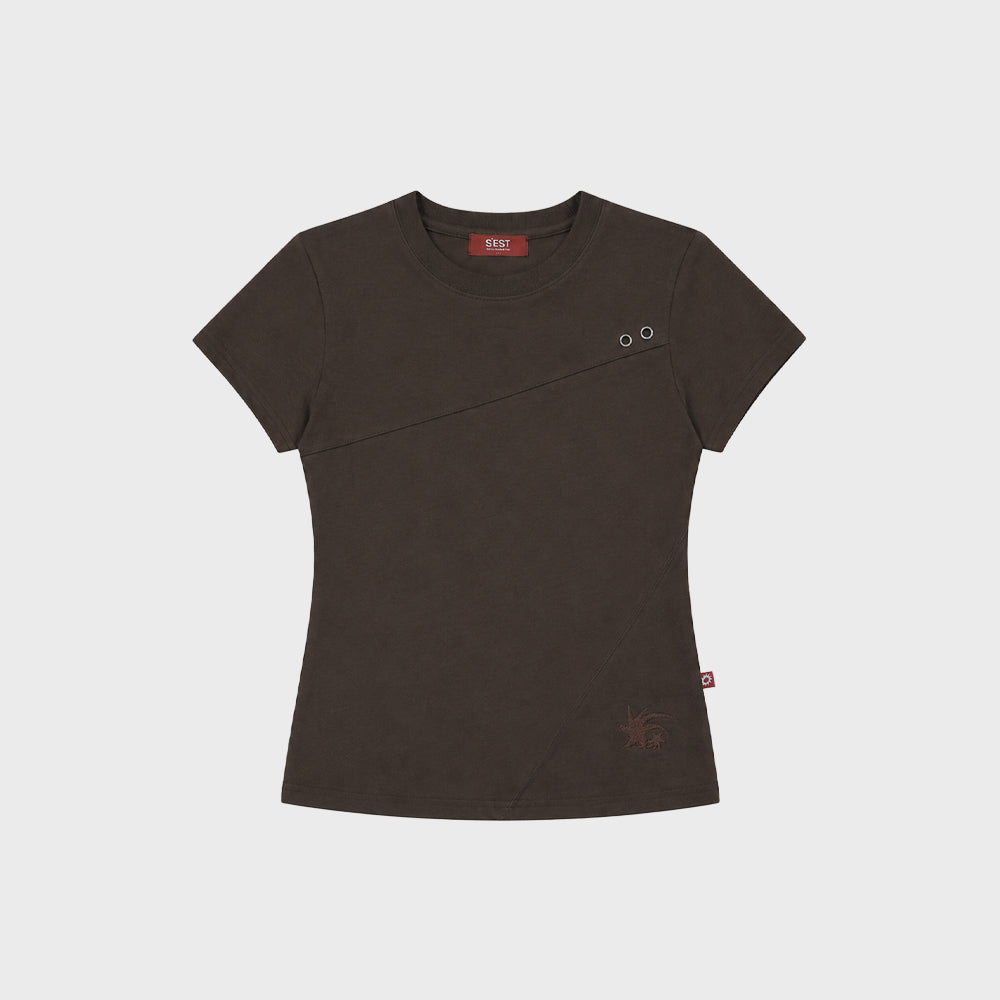 S'EST Crop Eyelet Cut-out T-shirts Dark Brown