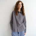DUNST UNISEX CROPPED CHECKED SHIRT NAVY CHECK_UDSH6A116N2