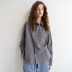 DUNST UNISEX CROPPED CHECKED SHIRT NAVY CHECK_UDSH6A116N2