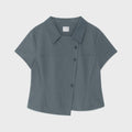 thecoldestmoment TCM 3-button stripe half shirt (dusty blue)