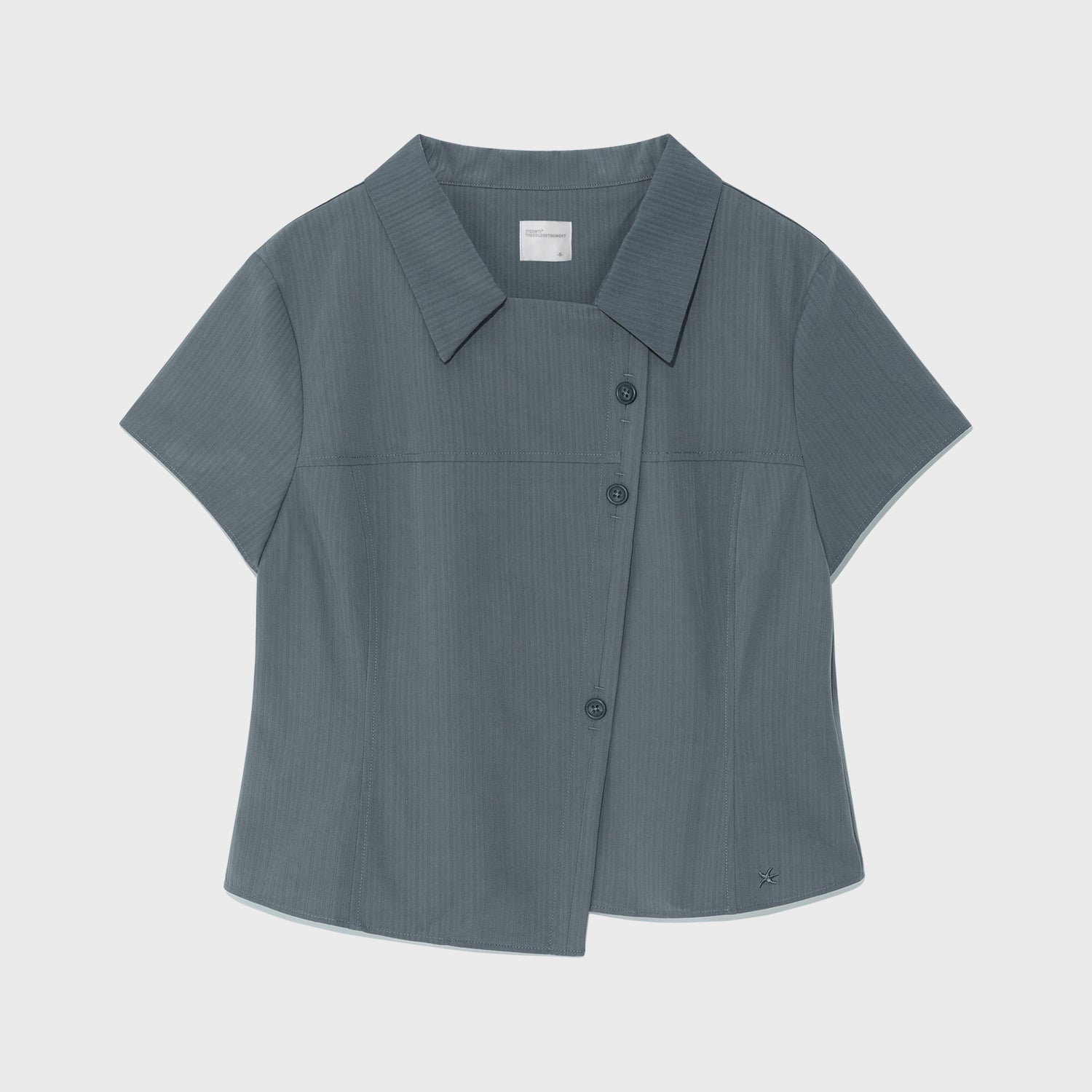 thecoldestmoment TCM 3-button stripe half shirt (dusty blue)