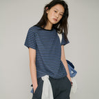 L'EAU Tacit stripe t-shirt_Deep blue