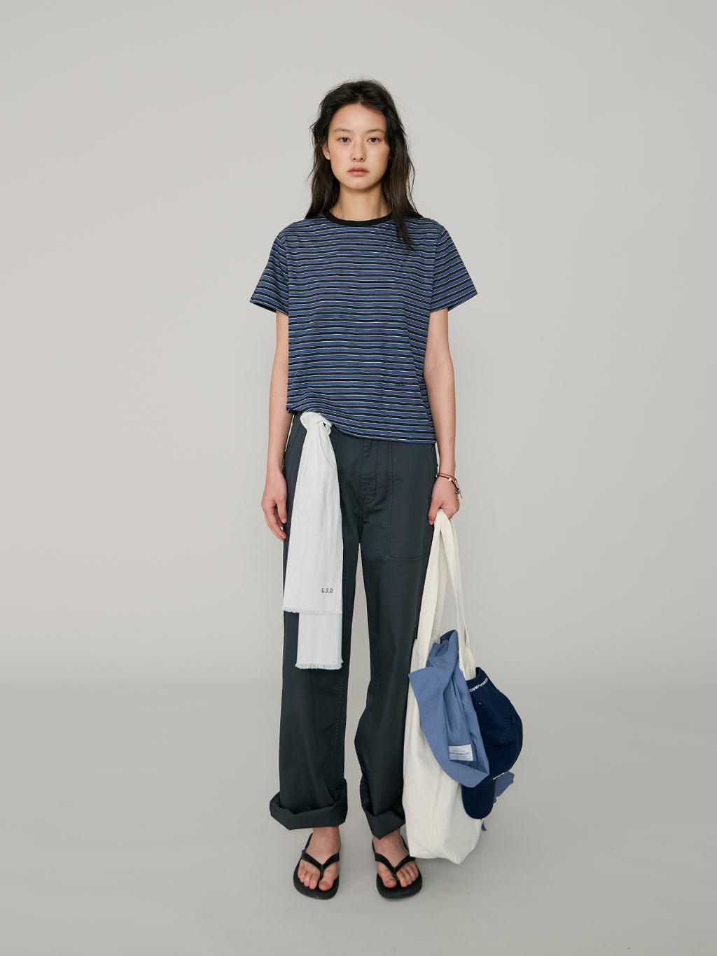 L'EAU Tacit stripe t-shirt_Deep blue