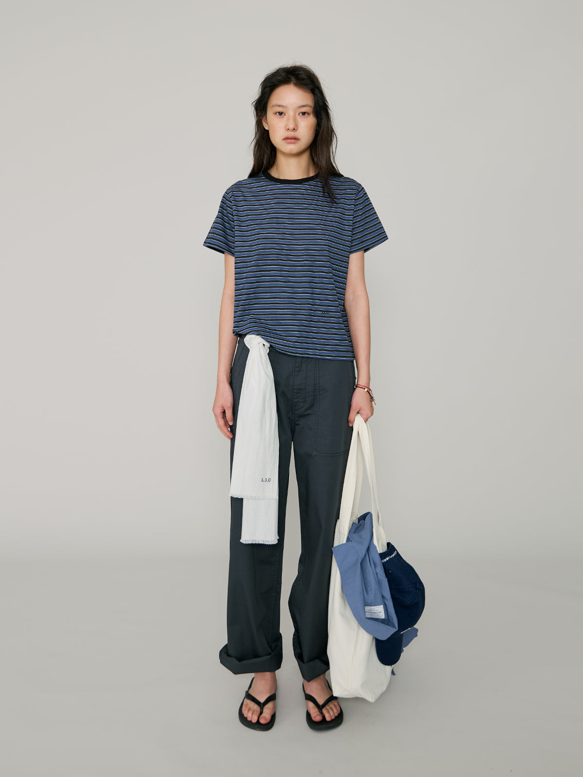 L'EAU Tacit stripe t-shirt_Deep blue