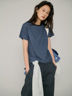 L'EAU Tacit stripe t-shirt_Deep blue
