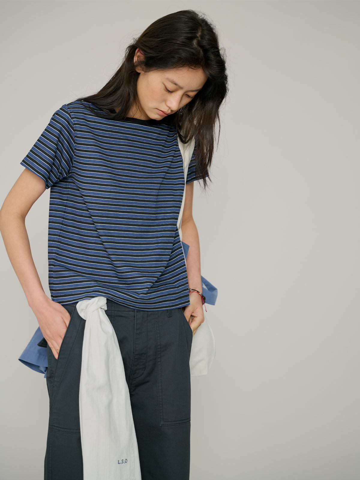 L'EAU Tacit stripe t-shirt_Deep blue