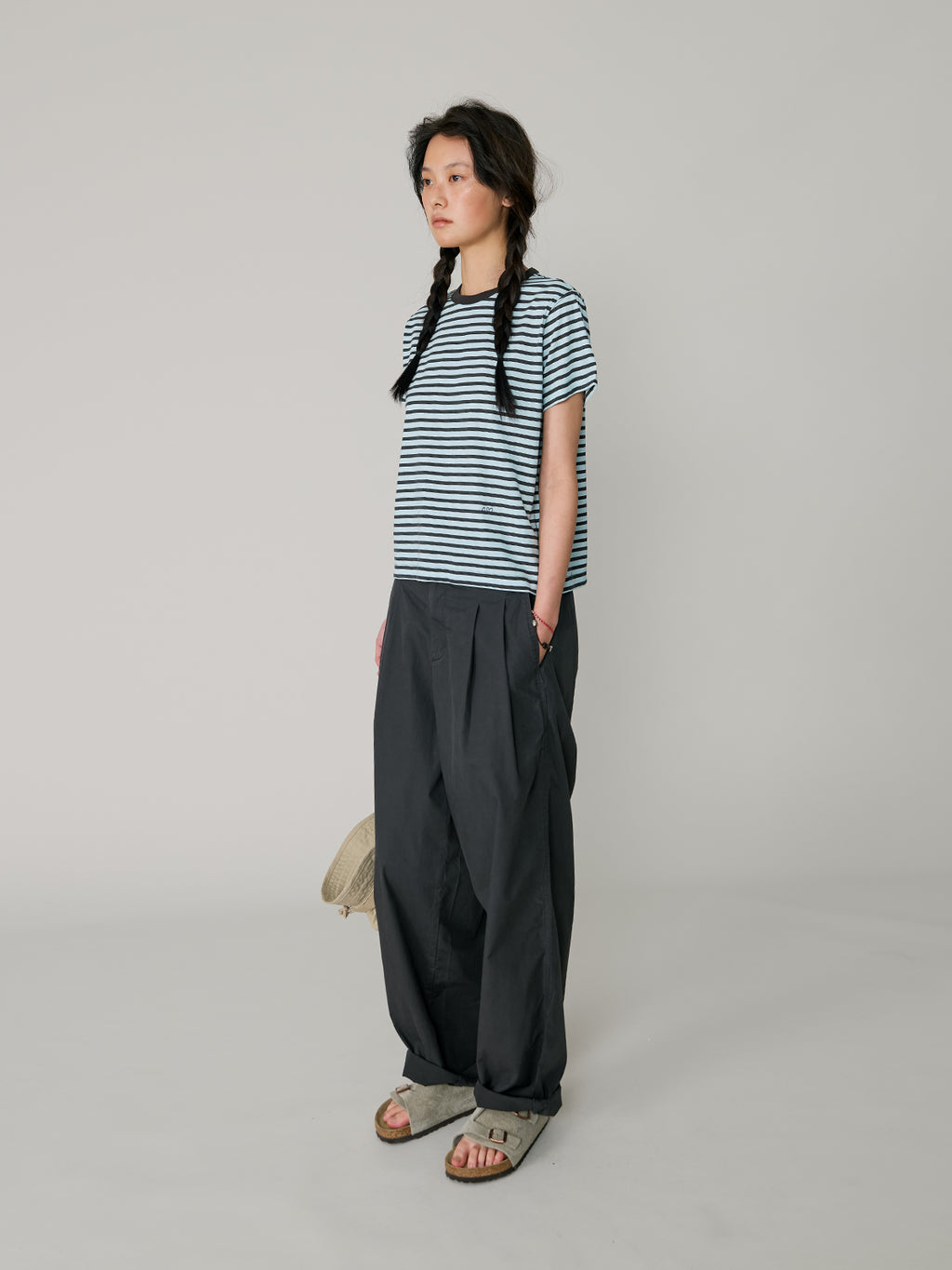 L'EAU Tacit stripe t-shirt_Sky blue