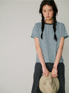 L'EAU Tacit stripe t-shirt_Sky blue