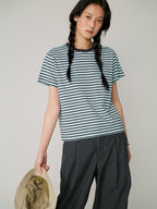 L'EAU Tacit stripe t-shirt_Sky blue