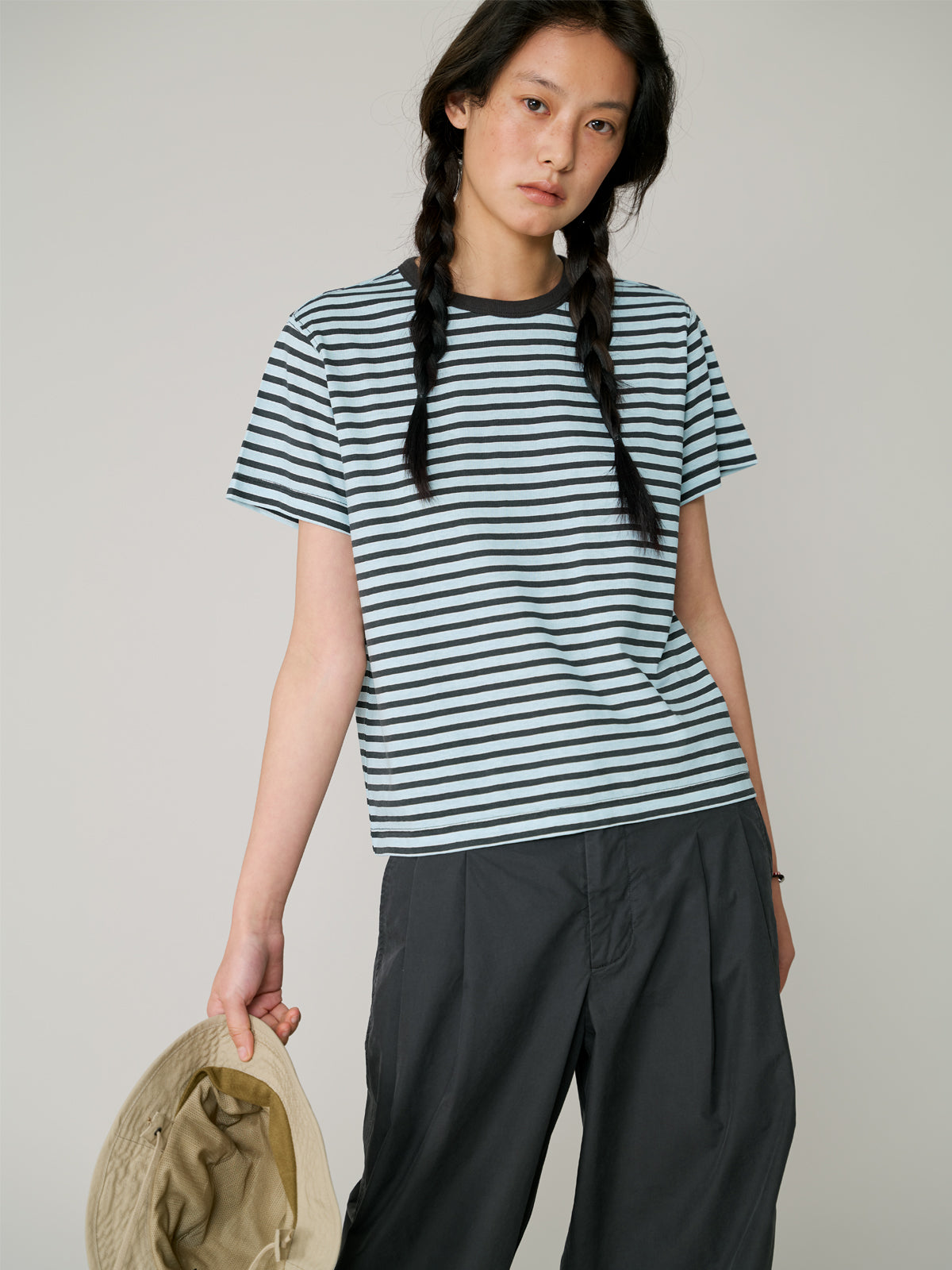 L'EAU Tacit stripe t-shirt_Sky blue