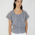 NCSSRY Pure Linen Tuck Half Blouse (Black)
