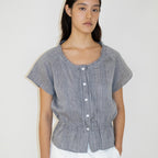 NCSSRY Pure Linen Tuck Half Blouse (Black)