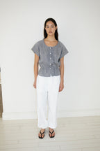 NCSSRY Pure Linen Tuck Half Blouse (Black)