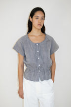 NCSSRY Pure Linen Tuck Half Blouse (Black)