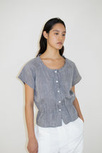 NCSSRY Pure Linen Tuck Half Blouse (Black)