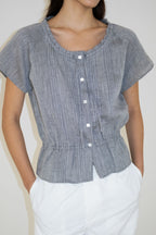 NCSSRY Pure Linen Tuck Half Blouse (Black)