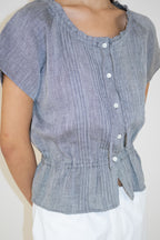 NCSSRY Pure Linen Tuck Half Blouse (Black)