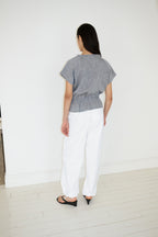 NCSSRY Pure Linen Tuck Half Blouse (Black)