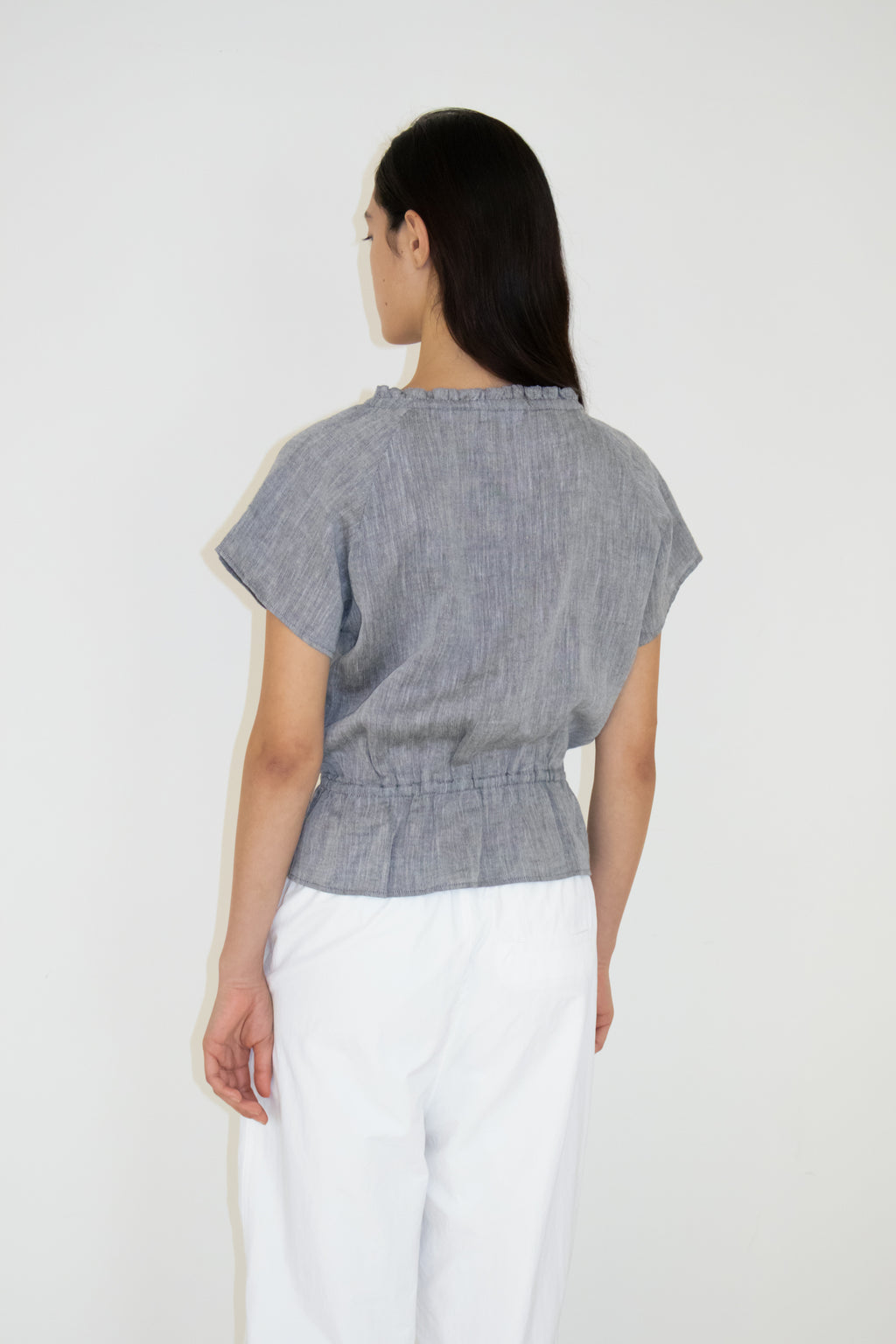 NCSSRY Pure Linen Tuck Half Blouse (Black)