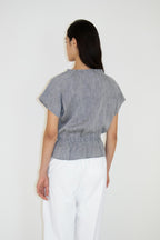 NCSSRY Pure Linen Tuck Half Blouse (Black)