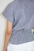 NCSSRY Pure Linen Tuck Half Blouse (Black)