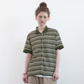 ENZO BLUES Striped Crochet Half Sleeve Shirt (Khaki Stripe)