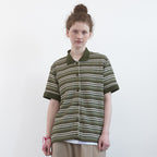 ENZO BLUES Striped Crochet Half Sleeve Shirt (Khaki Stripe)