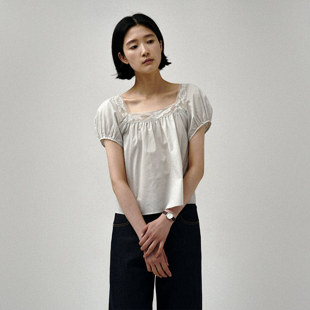 SAGEMENT BILLI SQUARE-NECK FLORAL LACE BLOUSE_LIGHT GRAY