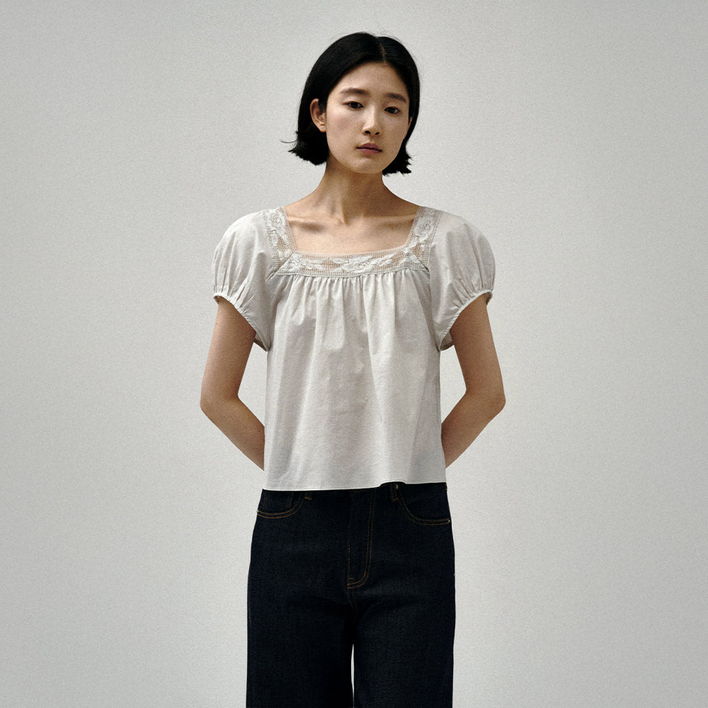 SAGEMENT BILLI SQUARE-NECK FLORAL LACE BLOUSE_LIGHT GRAY