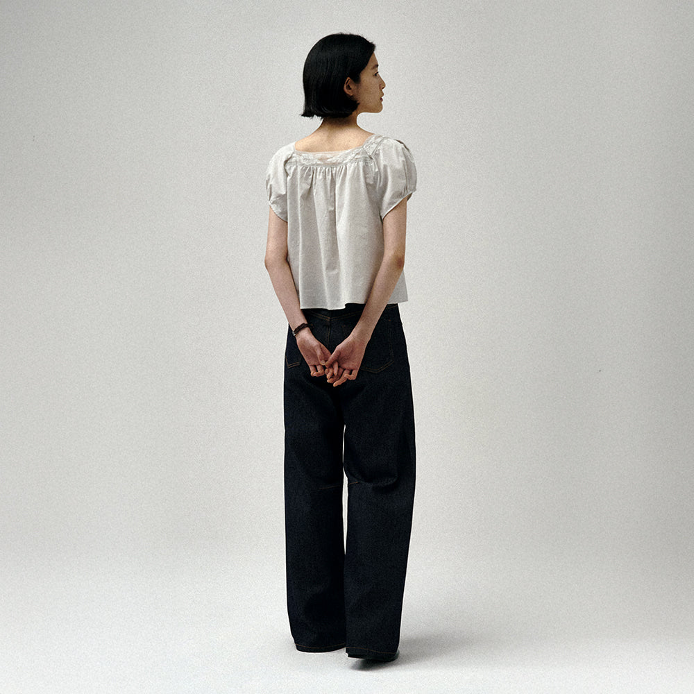 SAGEMENT BILLI SQUARE-NECK FLORAL LACE BLOUSE_LIGHT GRAY