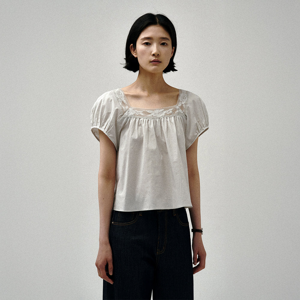 SAGEMENT BILLI SQUARE-NECK FLORAL LACE BLOUSE_LIGHT GRAY
