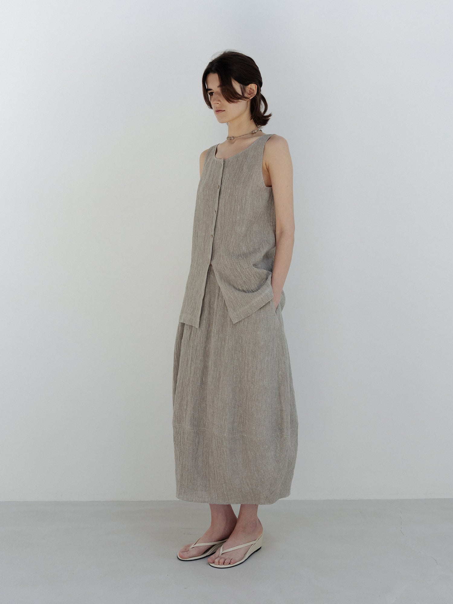 MOIA 2way linen blouse (ash beige)