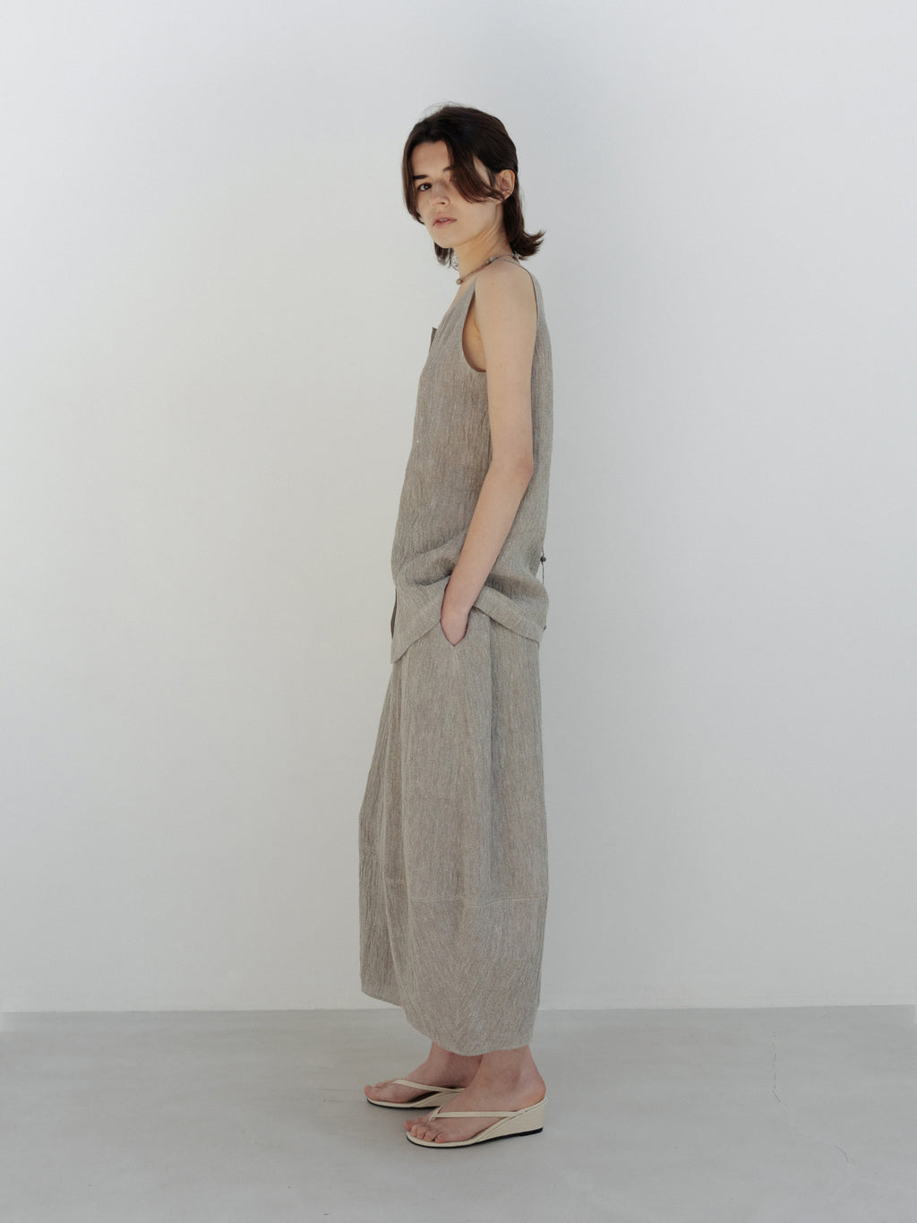 MOIA 2way linen blouse (ash beige)