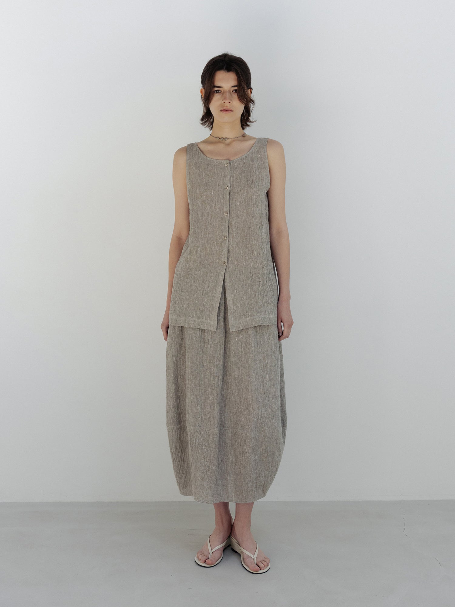 MOIA 2way linen blouse (ash beige)